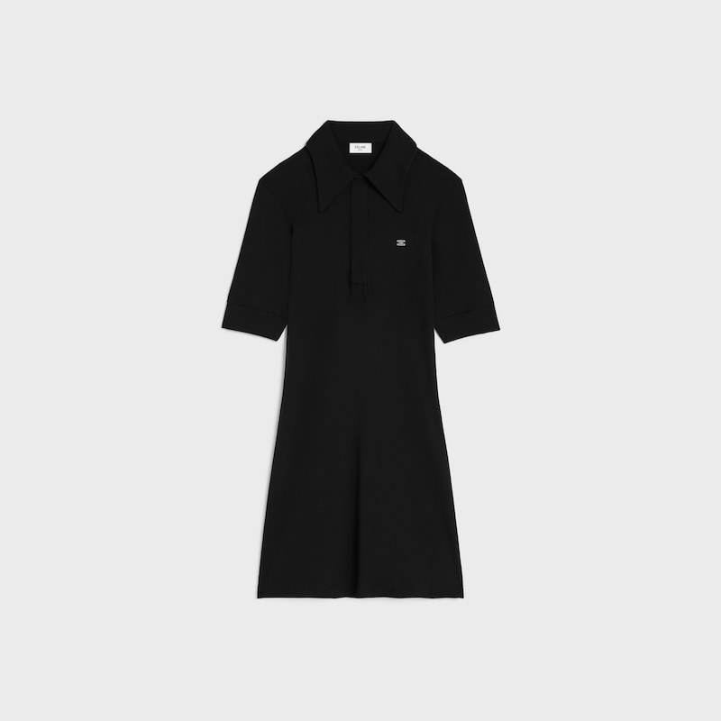 มินิเดรสโปโล ผ้าคอตตอนถักลาย - สีดำ / สีขาว -  - 1 | CELINE