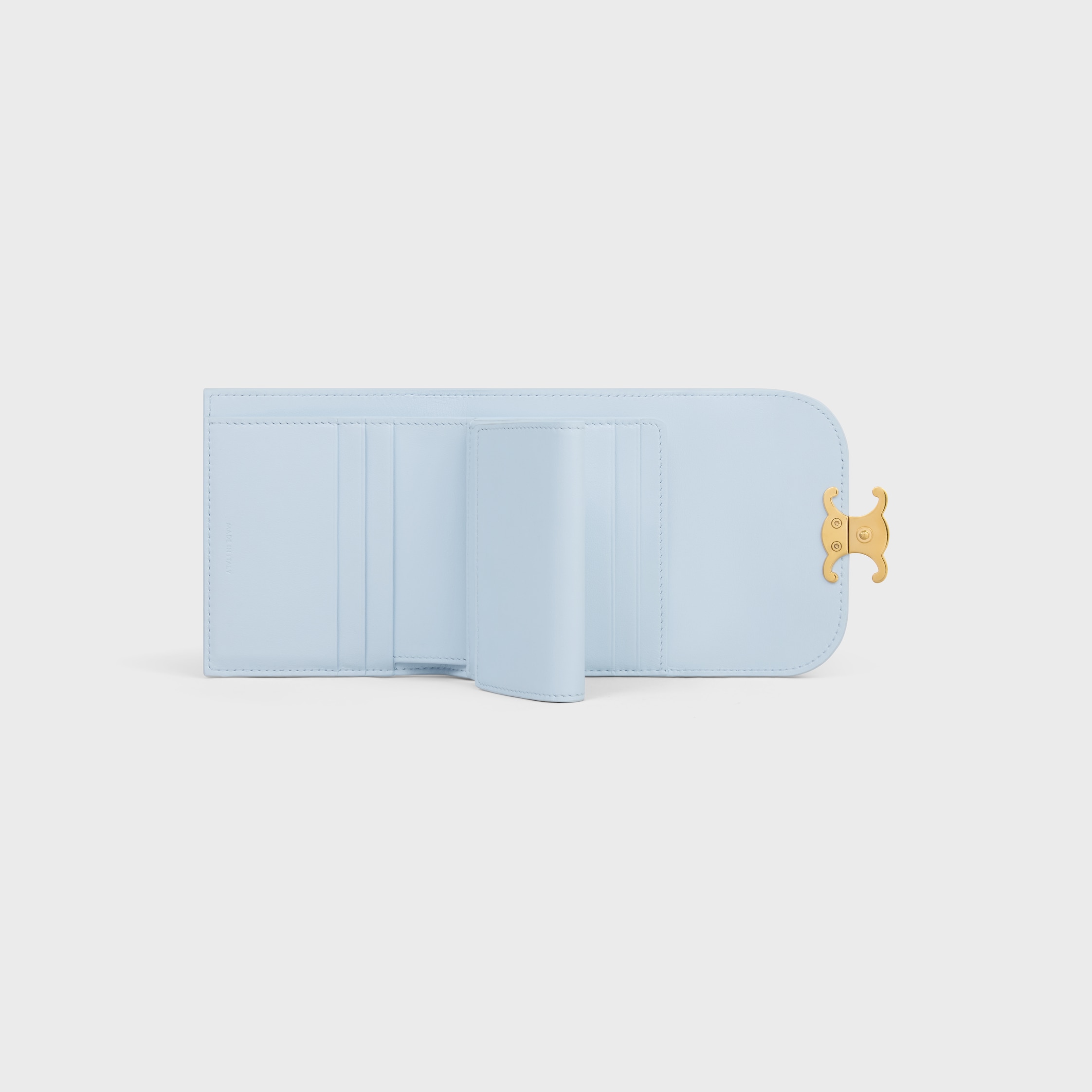 【入手困難】CELINE SMALL WALLET TRIOMPHE SOFT BLUE CELINE Shiny Calfskin Mini Triomphe Soft Blue 1462307