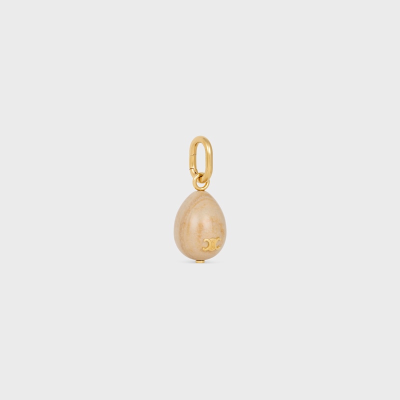 Celine Charms Stone Egg in Botticino and Brass with Gold Finish - ECRU / GOLD - NEW - 1 | CELINE