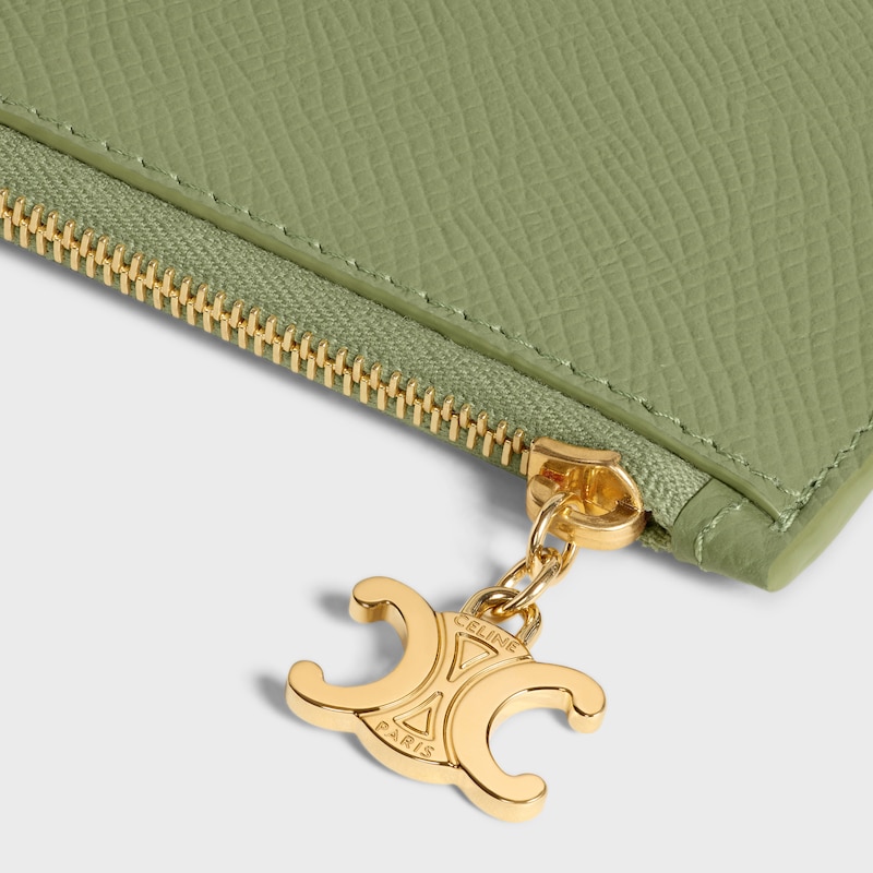 LONG ZIPPED CARD HOLDER IN GRAINED CALFSKIN - LIGHT KHAKI - COIN AND CARD HOLDERS - 1 | CELINE