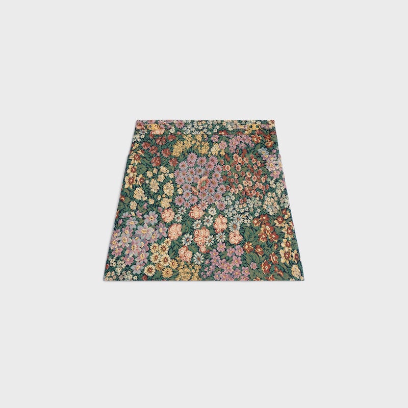 mini skirt IN cotton jacquard - KHAKI/CHALK/RED/VIOLET -  - 1 | CELINE