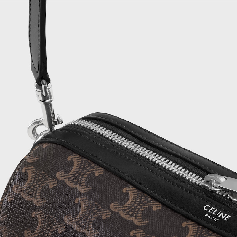 迷你TRIOMPHE CANVAS標誌印花及牛皮革波士頓手袋 - 黑色 - 商務及旅行袋 - 1 | CELINE