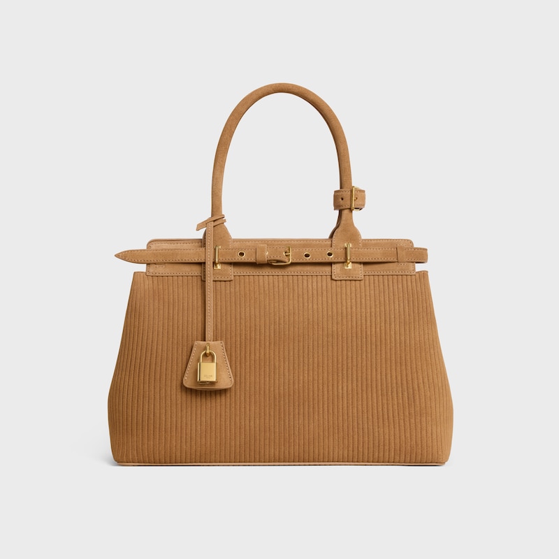 CELINE CONTI BAG in STRIPED SUEDE CALFSKIN - TOBACCO - TOP-HANDLE BAGS - 1 | CELINE