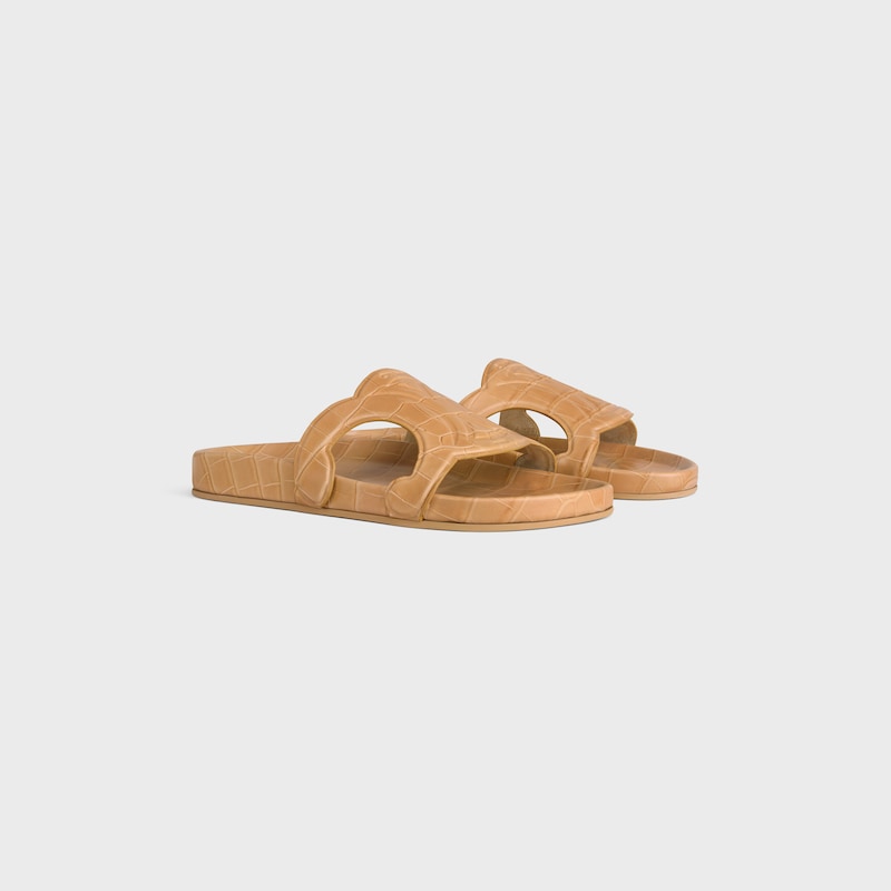 TRIOMPHE SLIDE IN CROCODILE STAMPED CALFSKIN - BEIGE -  - 1 | CELINE