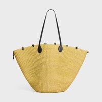 LARGE TRIOMPHE BEADS BASKET IN SISAL RAFFIA AND CALFSKIN - NATURAL / BLACK - CLASSIC PANIER - 1 | CELINE