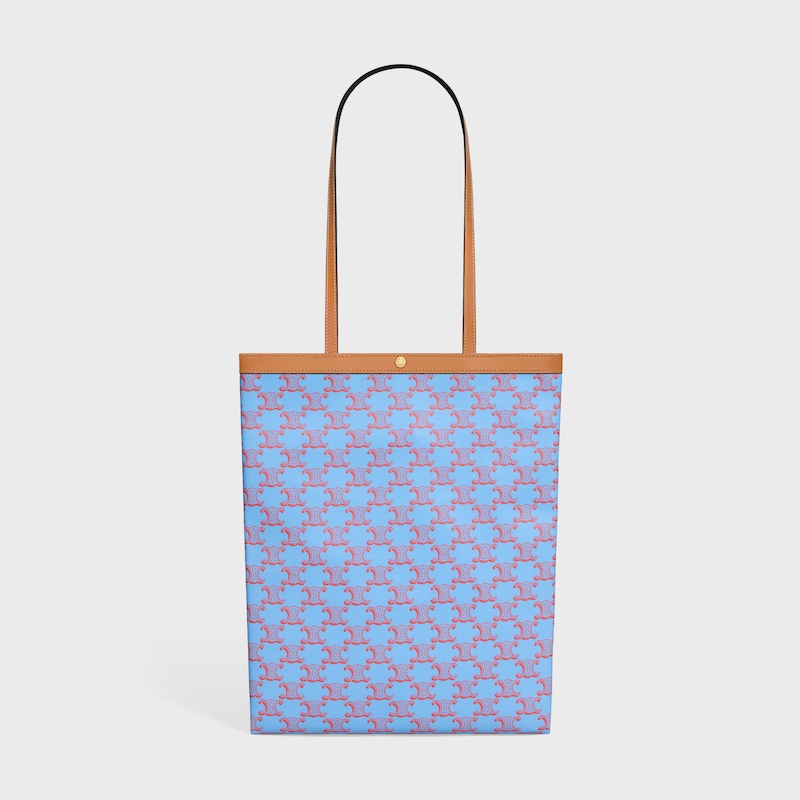 MEDIUM FLAT SHOPPER IN Triomphe Canvas - DENIM BLUE / RED - HOBO AND TOTE BAGS - 1 | CELINE