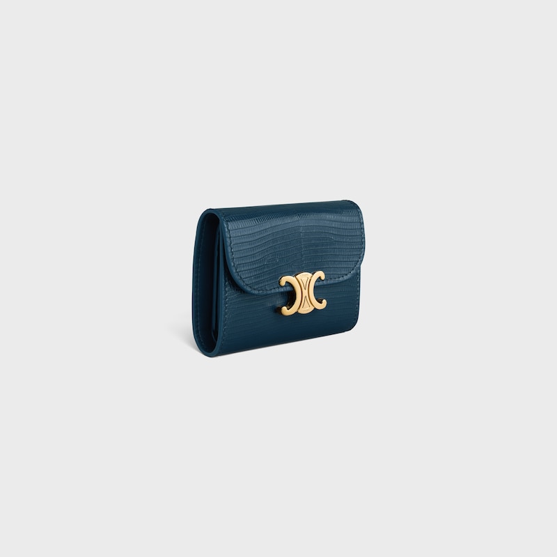 Small Flap Wallet TRIOMPHE IN LIZARD - TEAL BLUE - WALLETS - 1 | CELINE