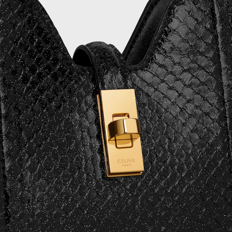 BOLSO DE HOMBRO CAMILLE 16 FLEXIBLE DE PIEL DE PITÓN CON PURPURINA - PURPURINA NEGRA - MÁS MODELOS - 1 | CELINE