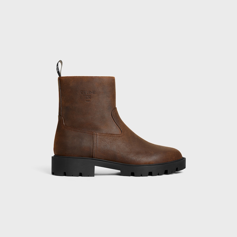 MARGARET - ZIPPED BOOT IN WAXED SUEDE CALFSKIN - DARK BROWN -  - 1 | CELINE