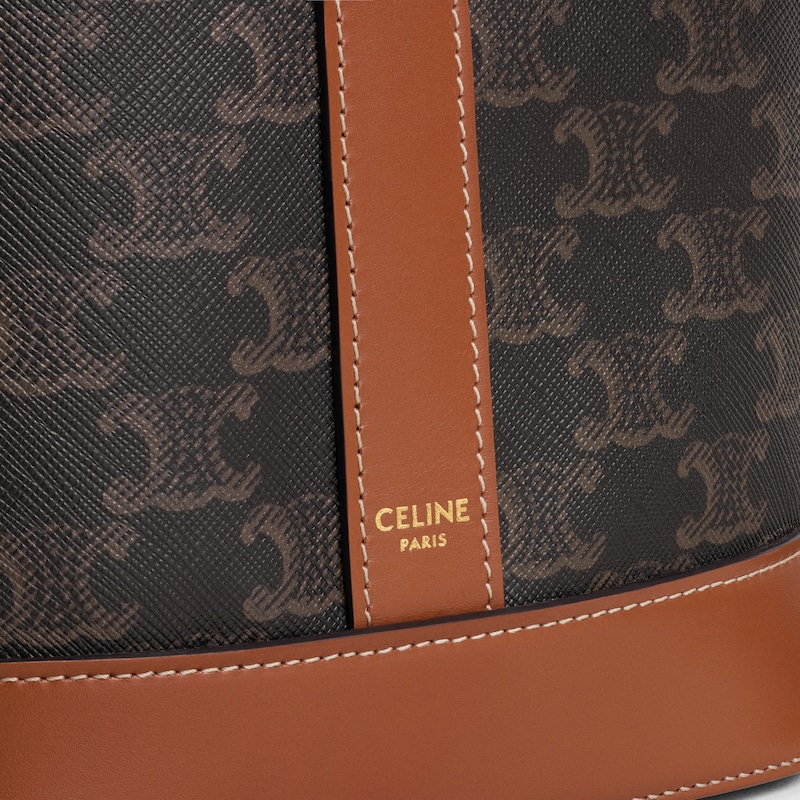 Small Bucket in TRIOMPHE CANVAS AND SHEARLING - TAN / NATURAL - TRIOMPHE CANVAS - 1 | CELINE