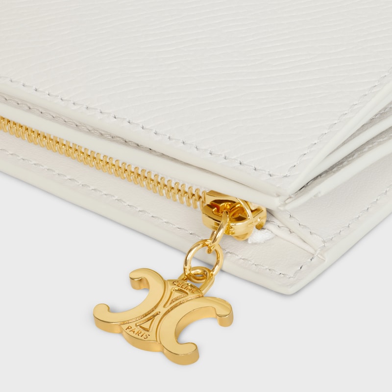 COMPACT WALLET TRIOMPHE CHARMS IN GRAINED CALFSKIN - RICE - WALLETS - 1 | CELINE