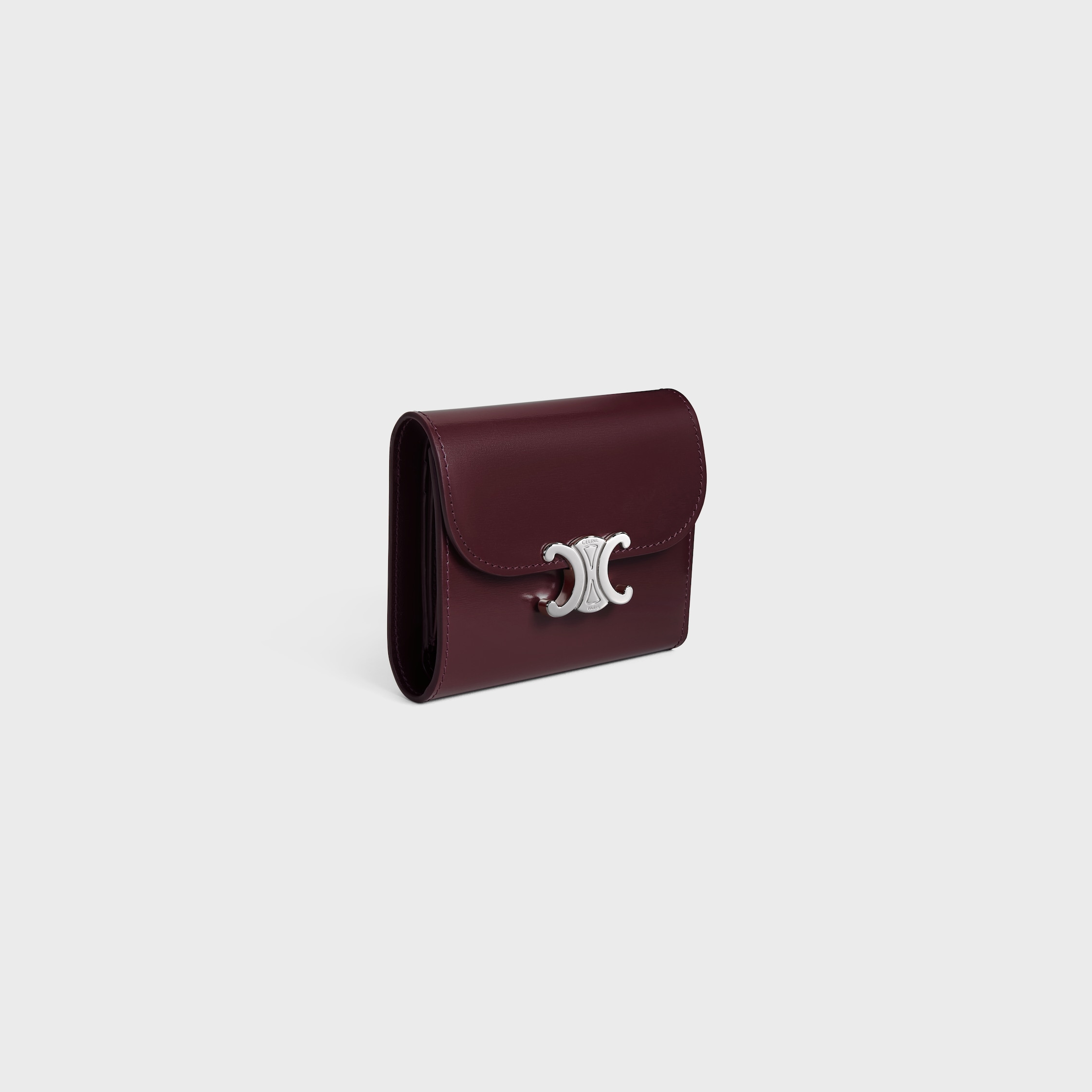 Small Flap Wallet TRIOMPHE IN Shiny calfskin - Deep Burgundy