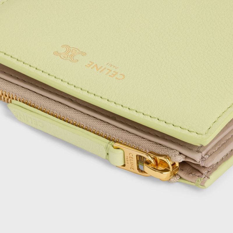 COMPACT WALLET TRIOMPHE STAMP IN SUPPLE GRAINED CALFSKIN - SOFT LIME / SAFARI - NEW - 1 | CELINE