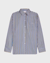 oversized shirt IN silk twill - BLUE/BROWN/IVORY -  - 1 | CELINE