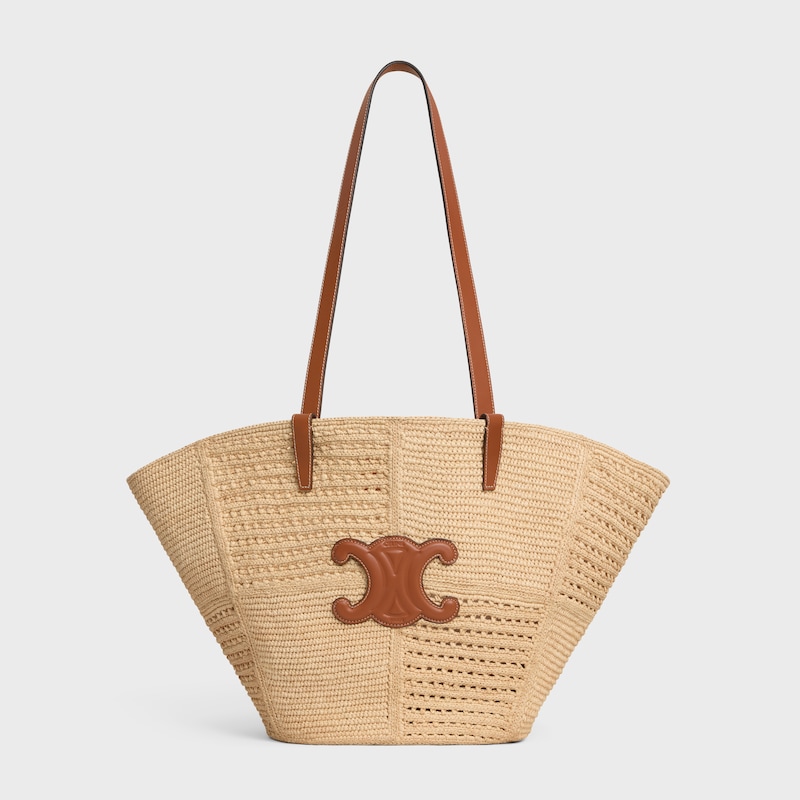 Celine Classic Panier Medium Couffin IN RAFFIA PATCHWORK AND CALFSKIN - NATURAL / TAN - CLASSIC PANIER - 1 | CELINE