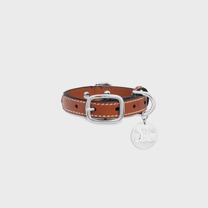 Nano Extra Thin Dog Collar in Triomphe Canvas and Calfskin - TAN - DOG ACCESSORIES - 1 | CELINE