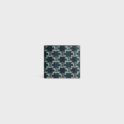 Bi-fold Wallet IN Striped Triomphe Canvas and Calfskin - BLACK/NAVY BLUE - NEW - 6 | CELINE
