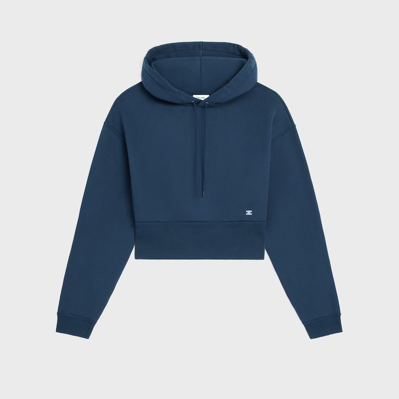 Kurz geschnittener Hoodie AUS Baumwollfleece - MARINEBLAU/WOLLWEISS -  - 1 | CELINE