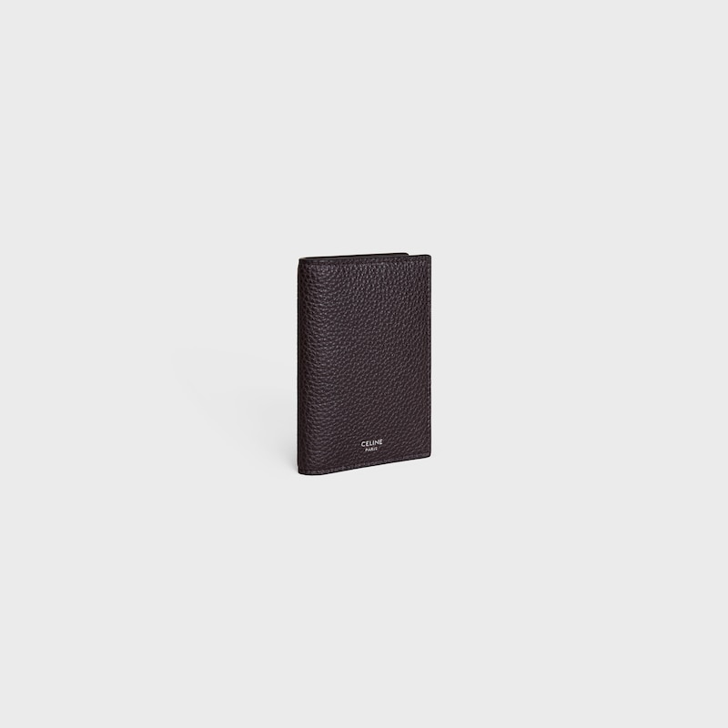 VERTICAL CARD HOLDER IN GRAINED CALFSKIN - ESPRESSO - COIN AND CARD HOLDERS - 1 | CELINE