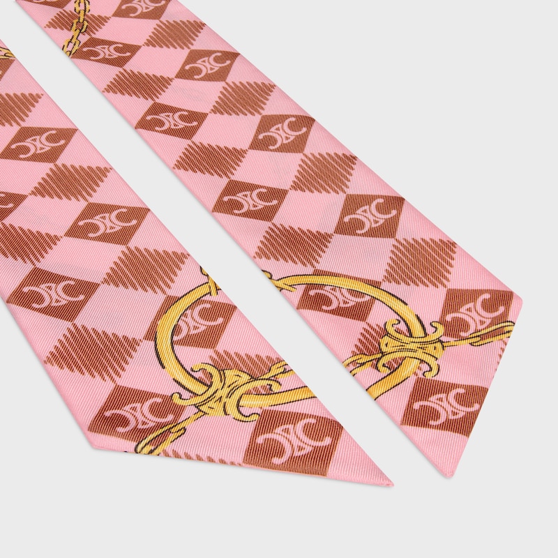 桑蠶絲斜紋布垂巾 - 棕色/粉紅色/金色 -  - 1 | CELINE