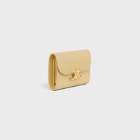 セリーヌ　カーフスキン　スモールフラップウォレット　折り財布　イエロー セリーヌスモールウォレット トリオンフ イエロー ゴールド金具