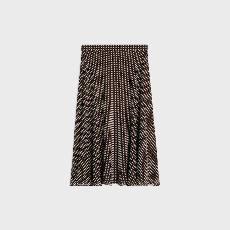 midi skirt IN silk georgette - CHOCOLATE/CREAM -  - 1 | CELINE