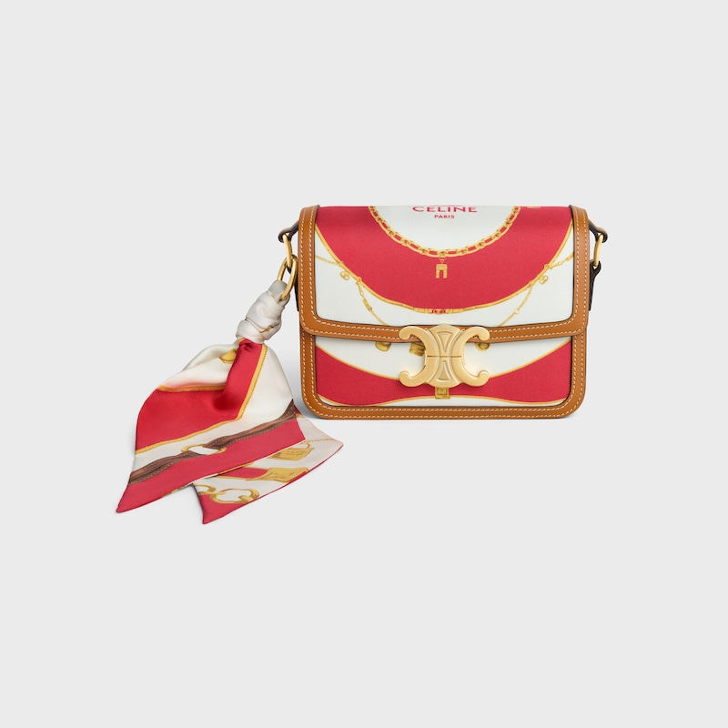 TEEN TRIOMPHE桑蠶絲及天然牛皮革手袋 - 紅色 / 米白色 - 斜挎包 - 1 | CELINE
