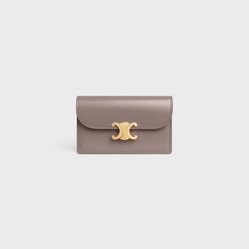 LONG CARD HOLDER WITH FLAP TRIOMPHE  IN Shiny calfskin - PEBBLE - COIN AND CARD HOLDERS - 1 | CELINE