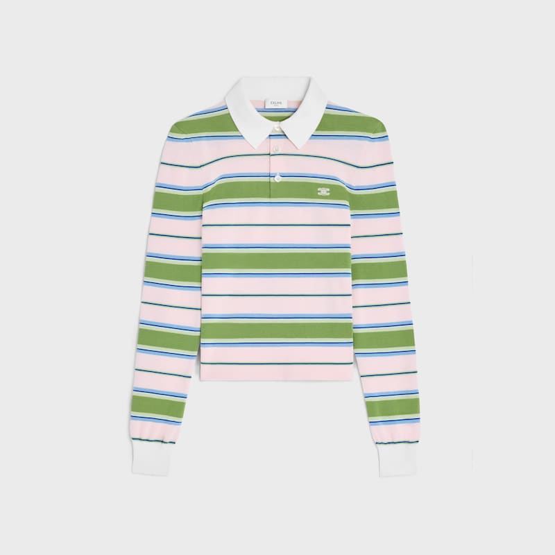 polo sweater IN striped cotton - GREEN/BLUE/PINK -  - 1 | CELINE