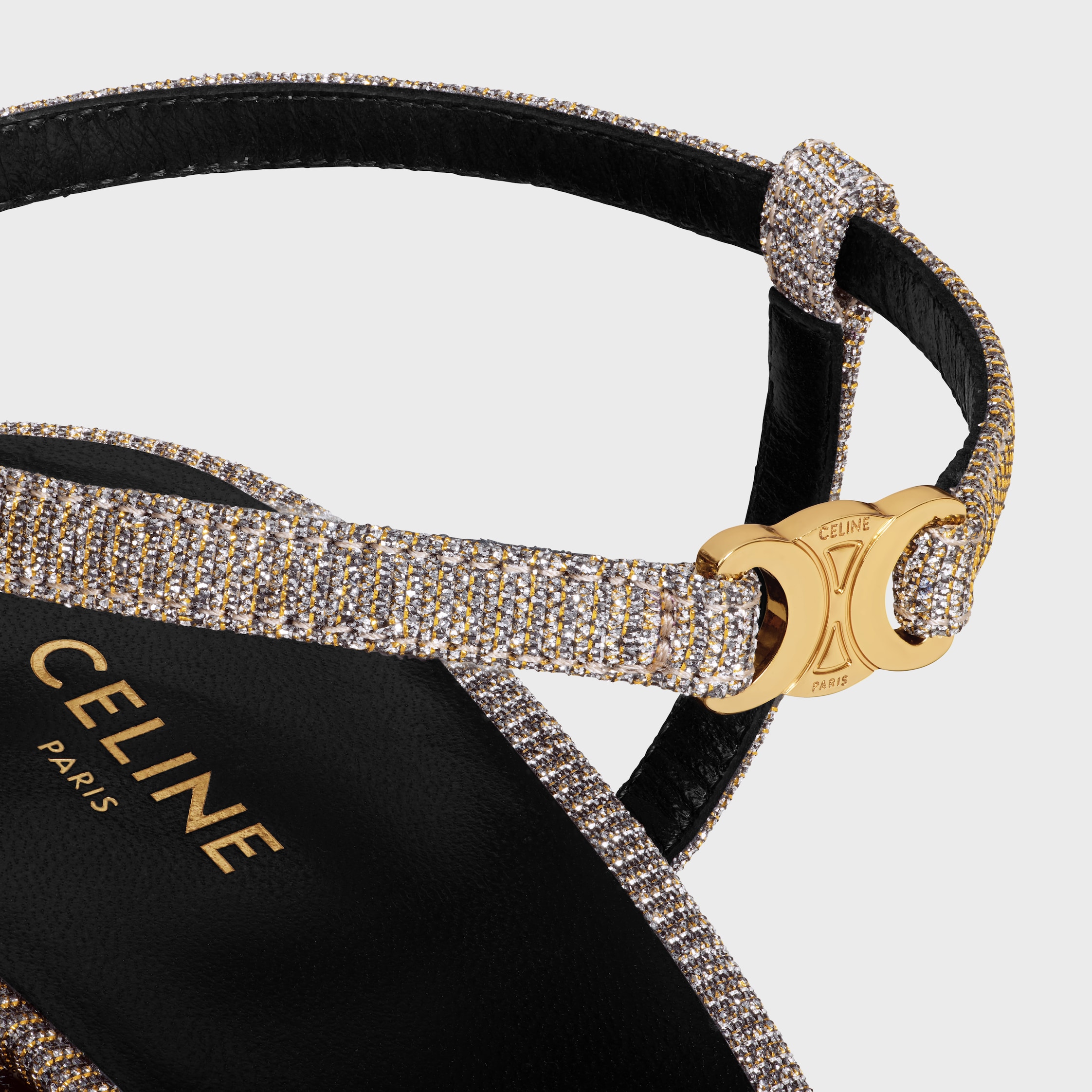CELINE SOIR SANDAL in IRIDESCENT FABRIC - GOLD/ SILVER | CELINE