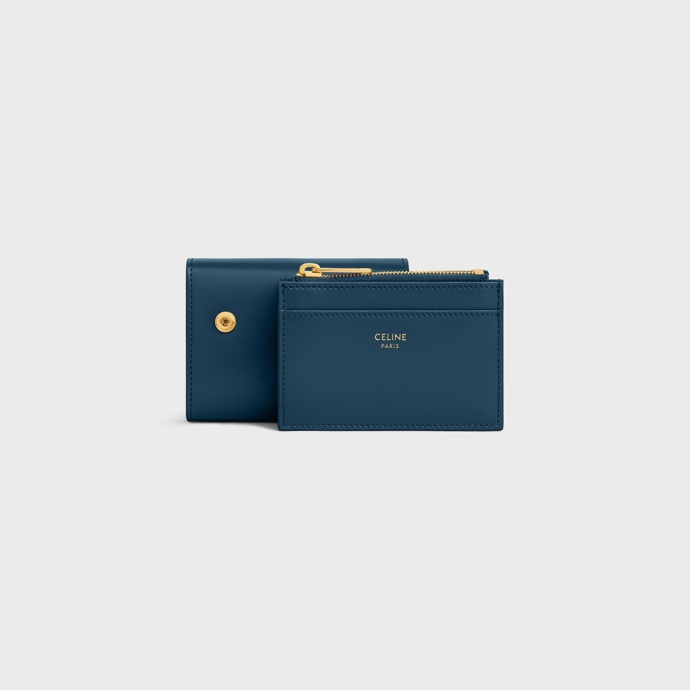 COMPACT WALLET WITH COIN TRIOMPHE IN Shiny calfskin - TEAL BLUE