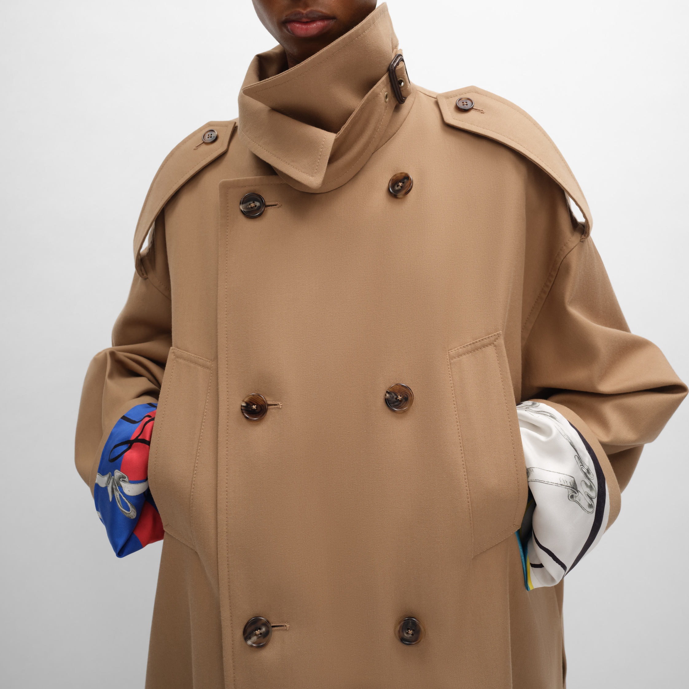 TRENCH COAT IN COTTON AND WOOL GABARDINE - CAMEL | CELINE