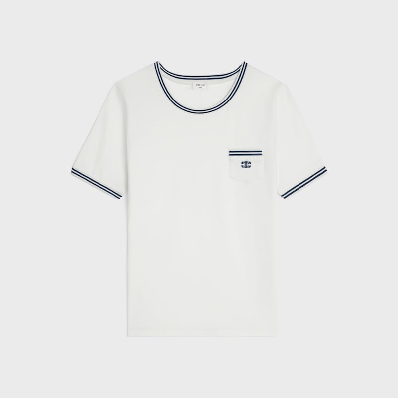 t-shirt 70's triomphe JERSEY COTON - BLANC/BLEU MARINE -  - 1 | CELINE