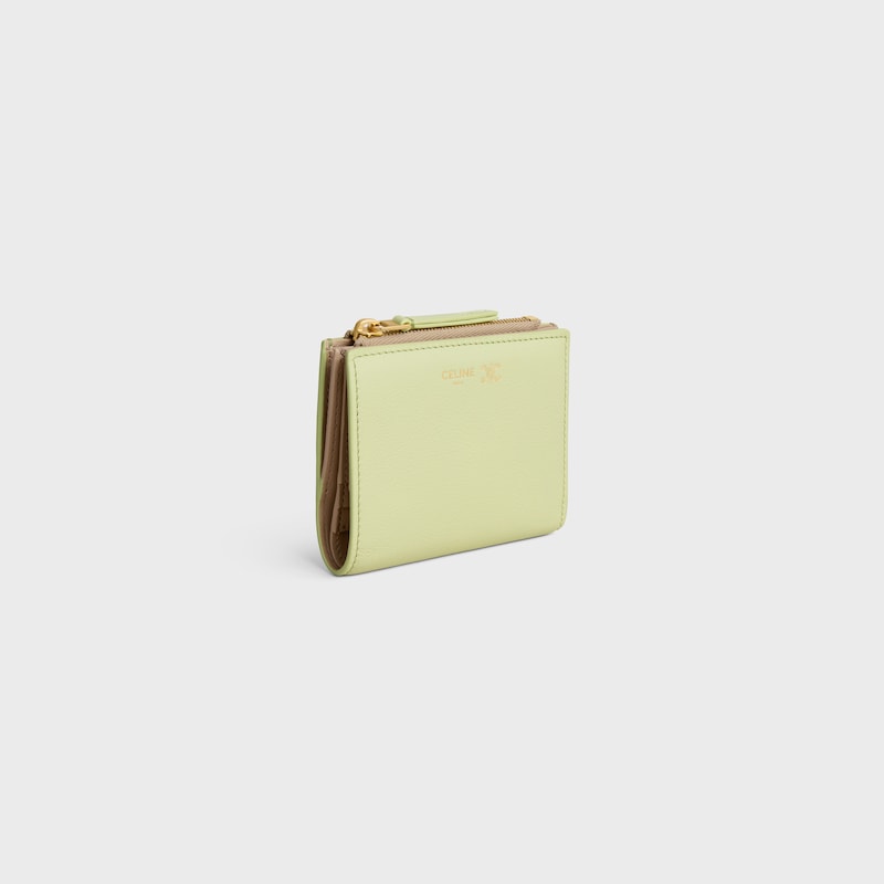 COMPACT WALLET TRIOMPHE STAMP IN SUPPLE GRAINED CALFSKIN - SOFT LIME / SAFARI - NEW - 1 | CELINE