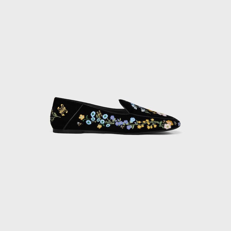 AURA LOAFER IN Flowers Embroidered Velvet - BLACK -  - 1 | CELINE