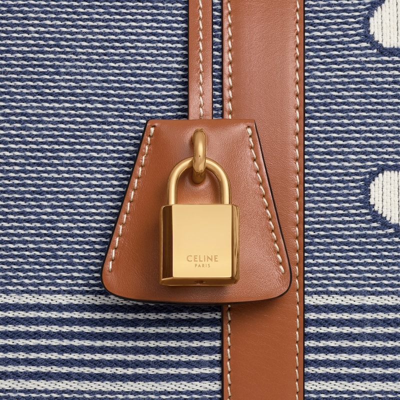 大号条纹提花织物和牛皮革旅行包 - 蓝色/米色 - 旅行 - 1 | CELINE