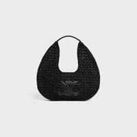 celine classic panier HOBO BAG IN Raffia and Calfskin - BLACK - HOBO AND TOTE BAGS - 1 | CELINE