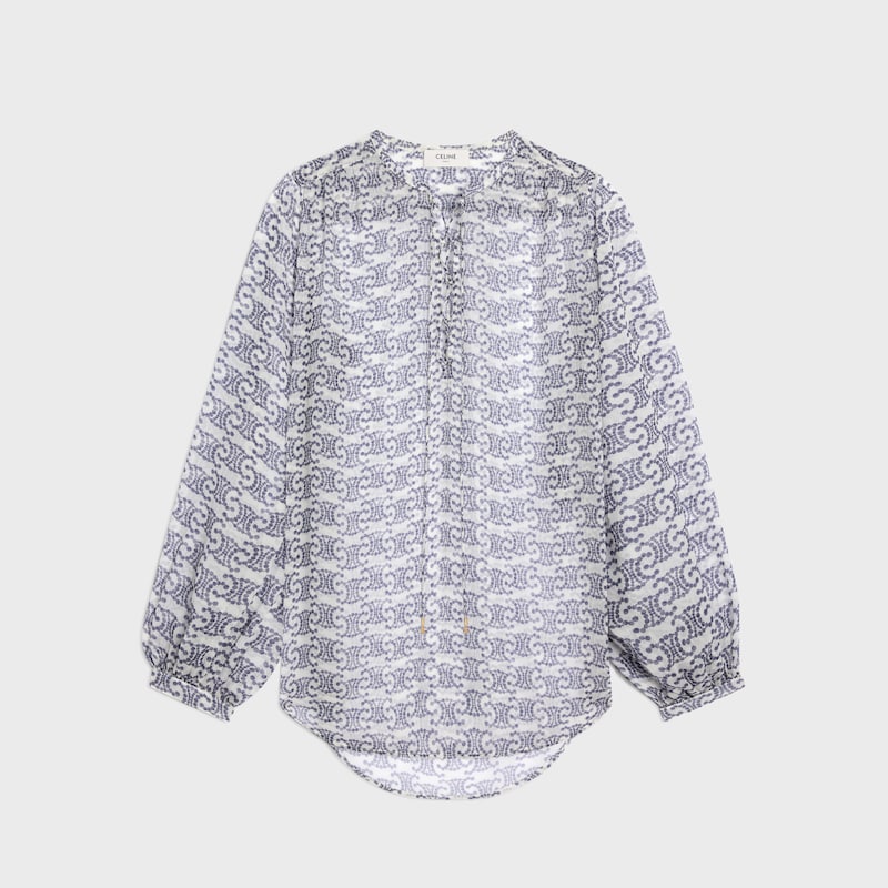blusa Romy de cresp&oacute;n de seda - CREMA/&Iacute;NDIGO -  - 1 | CELINE