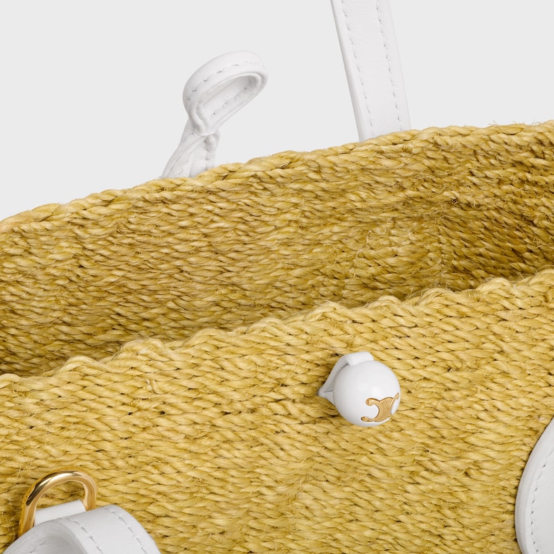 SMALL TRIOMPHE BEADS BASKET IN SISAL RAFFIA AND CALFSKIN - NATURAL / WHITE - NEW - 1 | CELINE