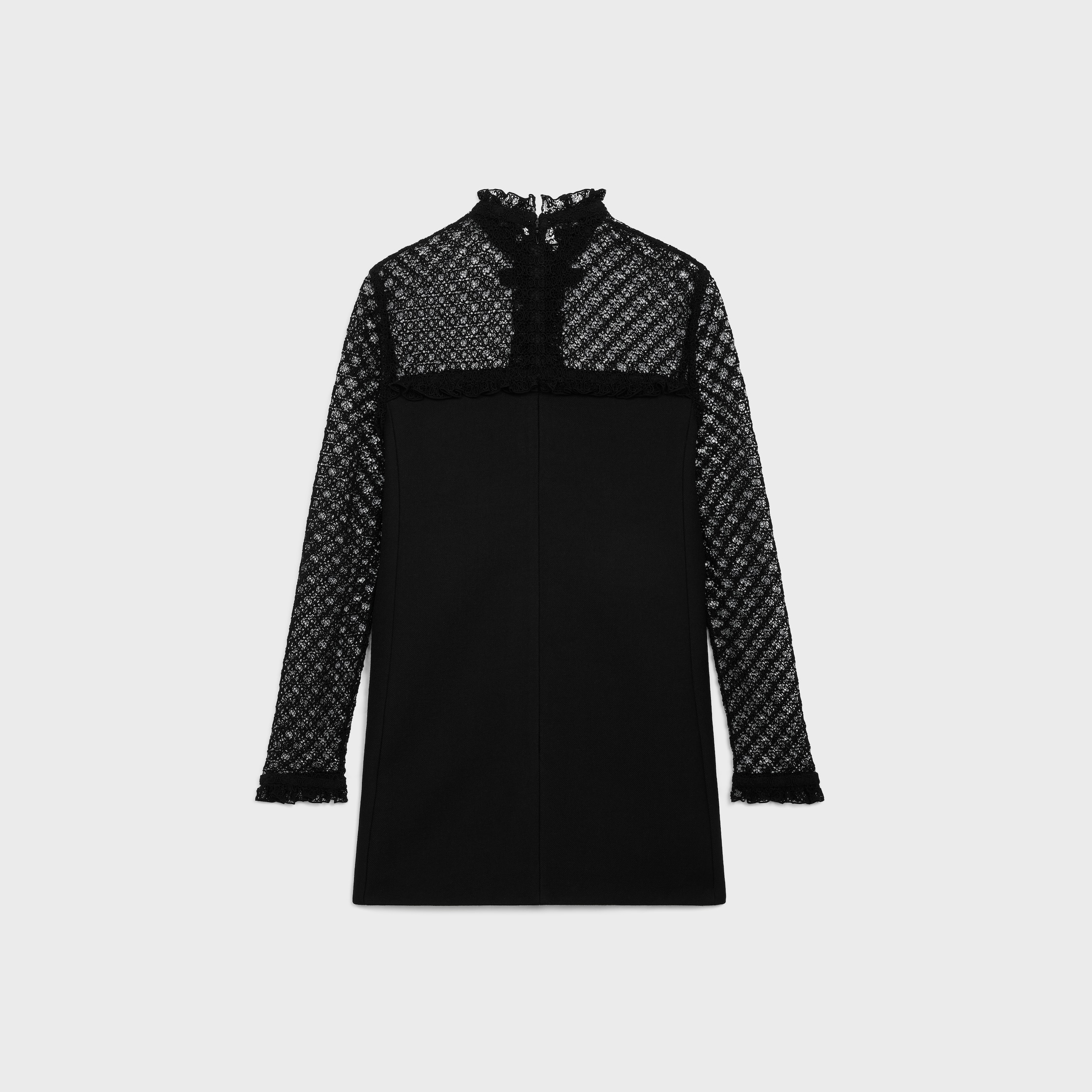 lace mini dress in diagonal wool - BLACK | CELINE