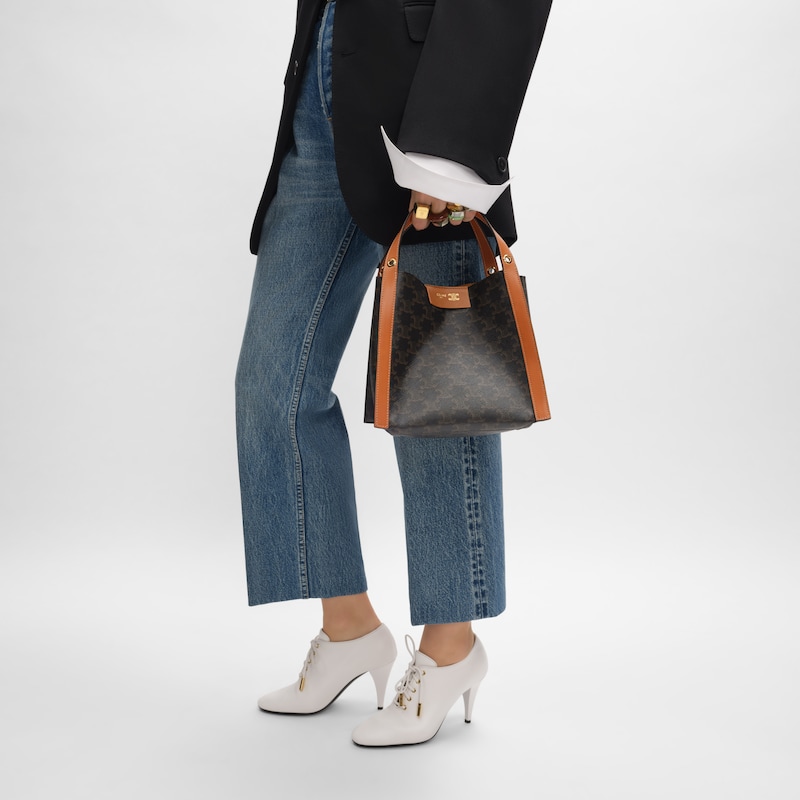 BOLSO CUBE PEQUE&Atilde;&lsquo;O DE LONA TRIOMPHE Y PIEL DE BECERRO NATURAL - MIEL - BOLSOS CON ASA SUPERIOR - 1 | CELINE