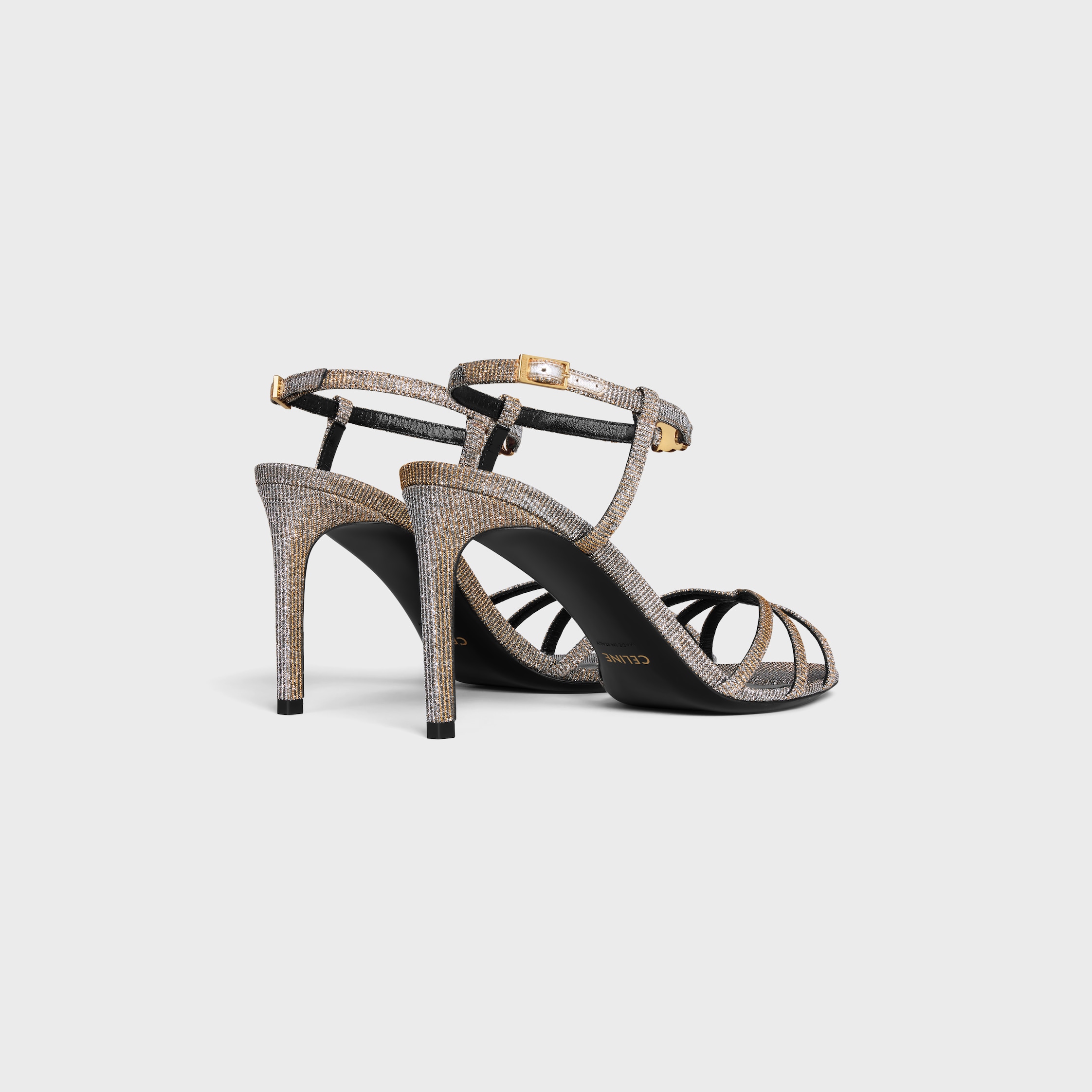 CELINE SOIR SANDAL in IRIDESCENT FABRIC - GOLD/ SILVER | CELINE