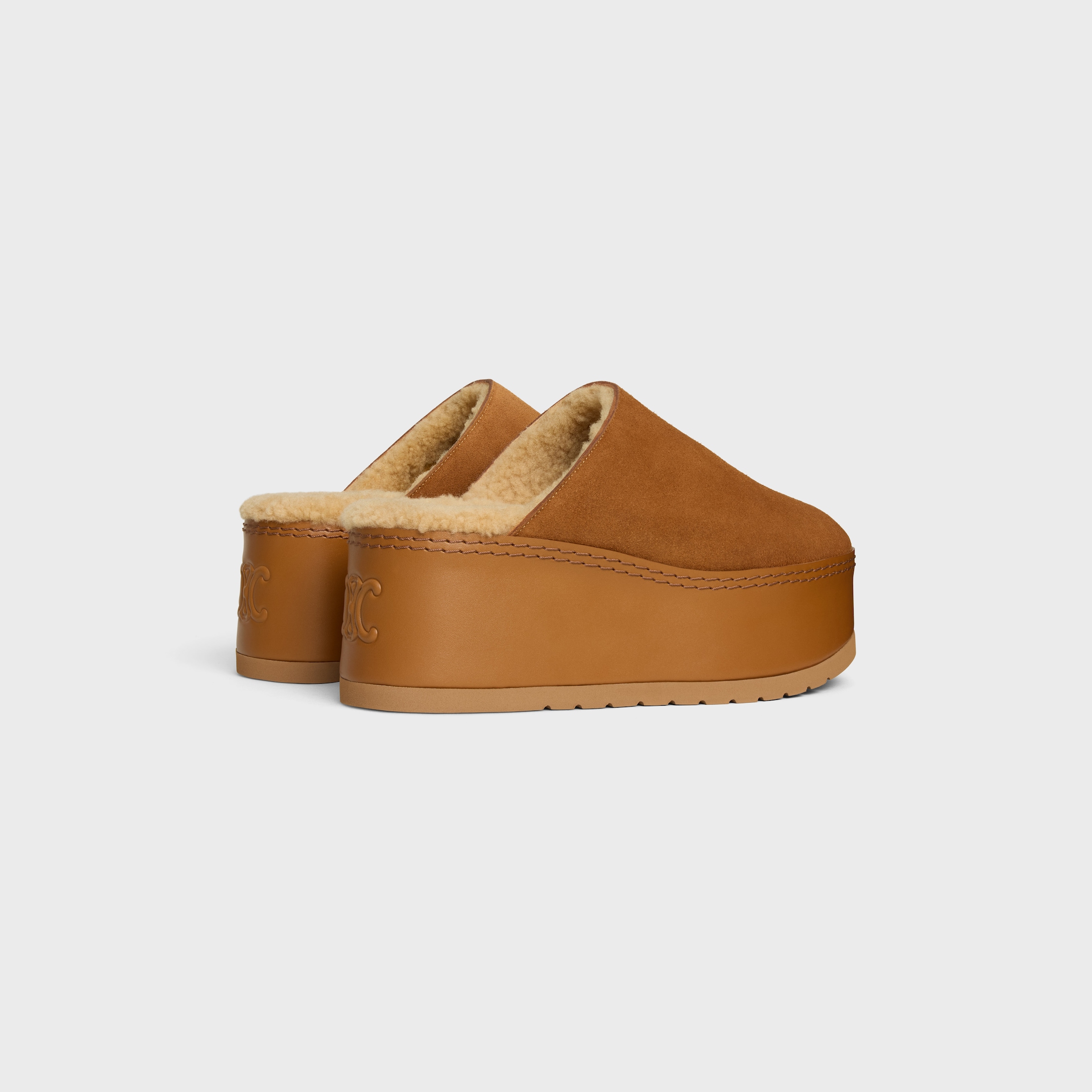 CELINE DANA - WEDGE MULE IN Suede Calfskin - COGNAC | CELINE