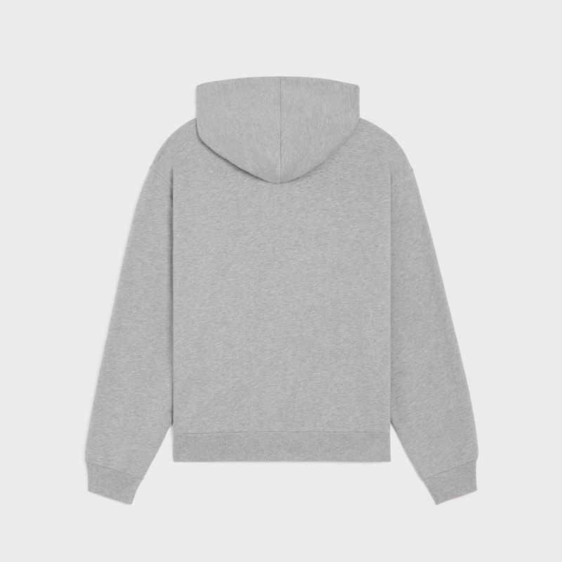 hoodie loose zipp&eacute; molleton coton - GREY MELANGE/BURGUNDY/YELLOW -  - 1 | CELINE