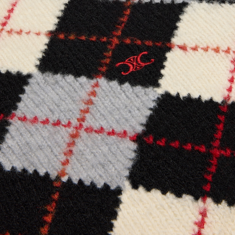 turtleneck sweater IN argyle wool - BLACK/WHITE/GREY -  - 1 | CELINE