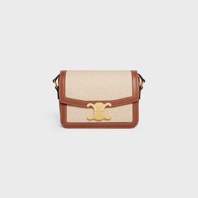 TEEN TRIOMPHE BAG IN TEXTILE AND CALFSKIN - NATURAL / TAN - CROSS-BODY BAGS - tileIndex | CELINE