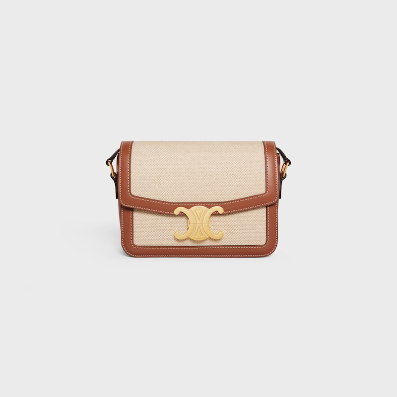 TEEN TRIOMPHE BAG IN TEXTILE AND CALFSKIN - NATURAL / TAN - SUMMER SELECTION - 1 | CELINE