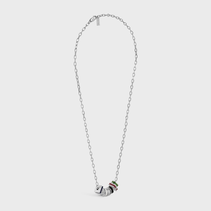 CELINE BOLT NECKLACE IN ENAMEL, STRASS AND BRASS WITH RHODIUM FINISH - SILVER / MULTICOLOR - NECKLACES - 1 | CELINE
