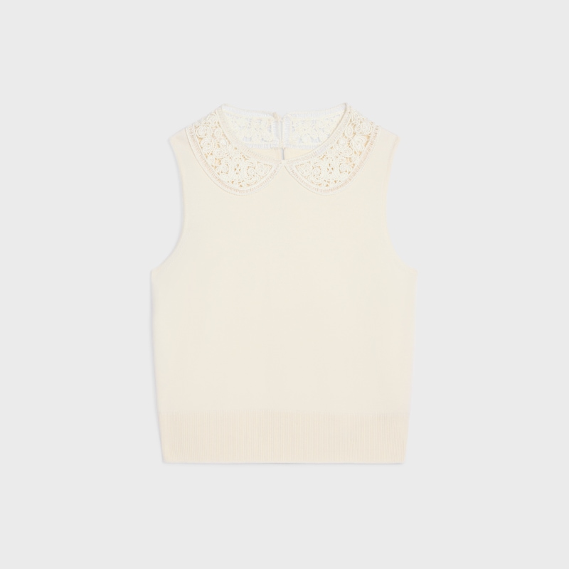sleeveless top in wool - OFF WHITE -  - 1 | CELINE