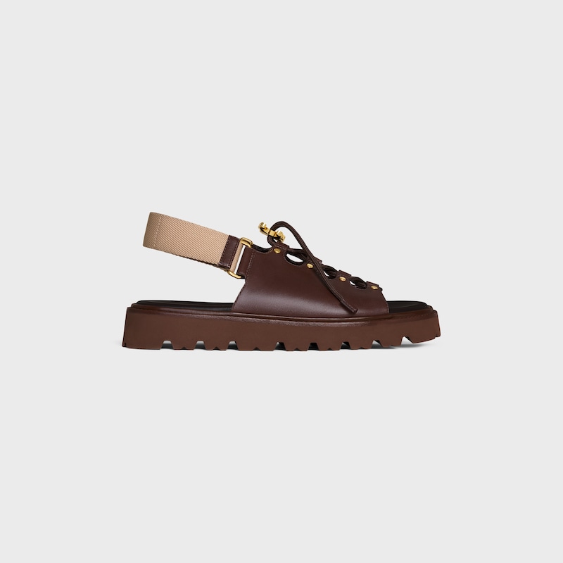 SANDALI CON SUOLA SPESSA CELINE BILLIE IN PELLE DI VITELLO E TESSUTO - MARRONE SCURO / BEIGE -  - 1 | CELINE